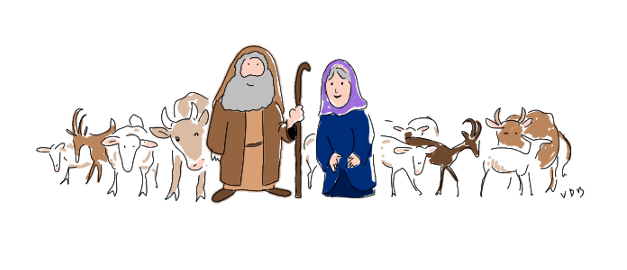 Abraham avec sa femme Sara et ses troupeaux