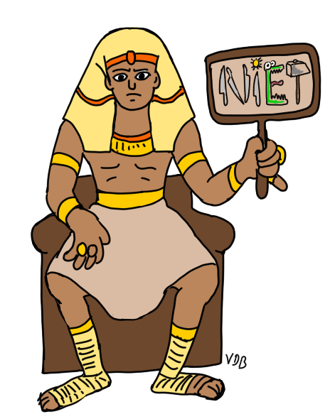 Pharaon avec un panneau "NIET"