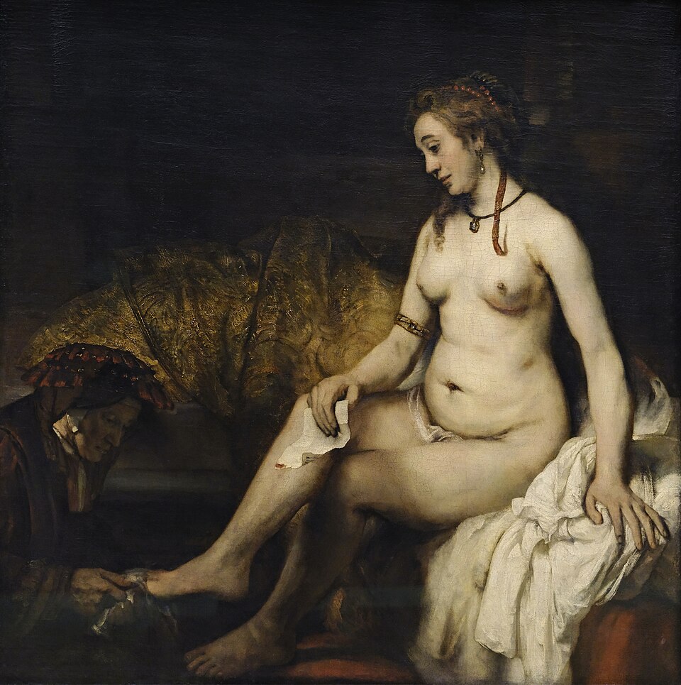 Tabelau de Rembrandt de Bethsabée au bain qui tient la lettre de David