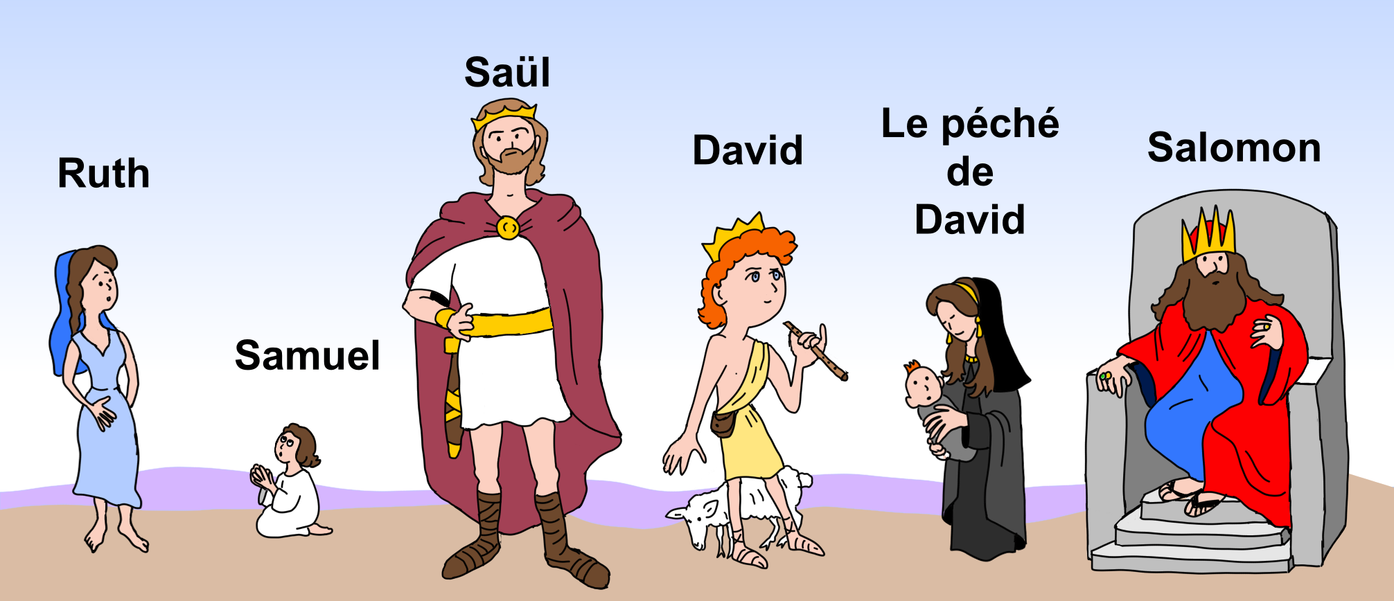 Ruth, Samuel, Saül, David, Bethsabée, Salomon
