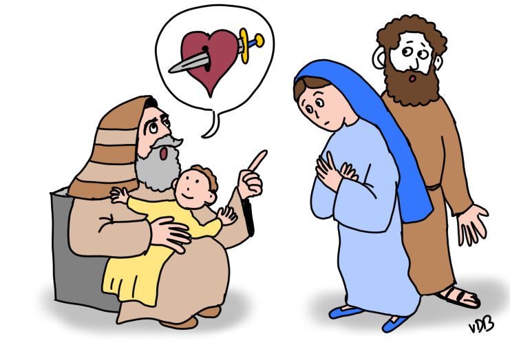 Le vieillard Syméon, l'enfant Jésus, Marie et Joseph