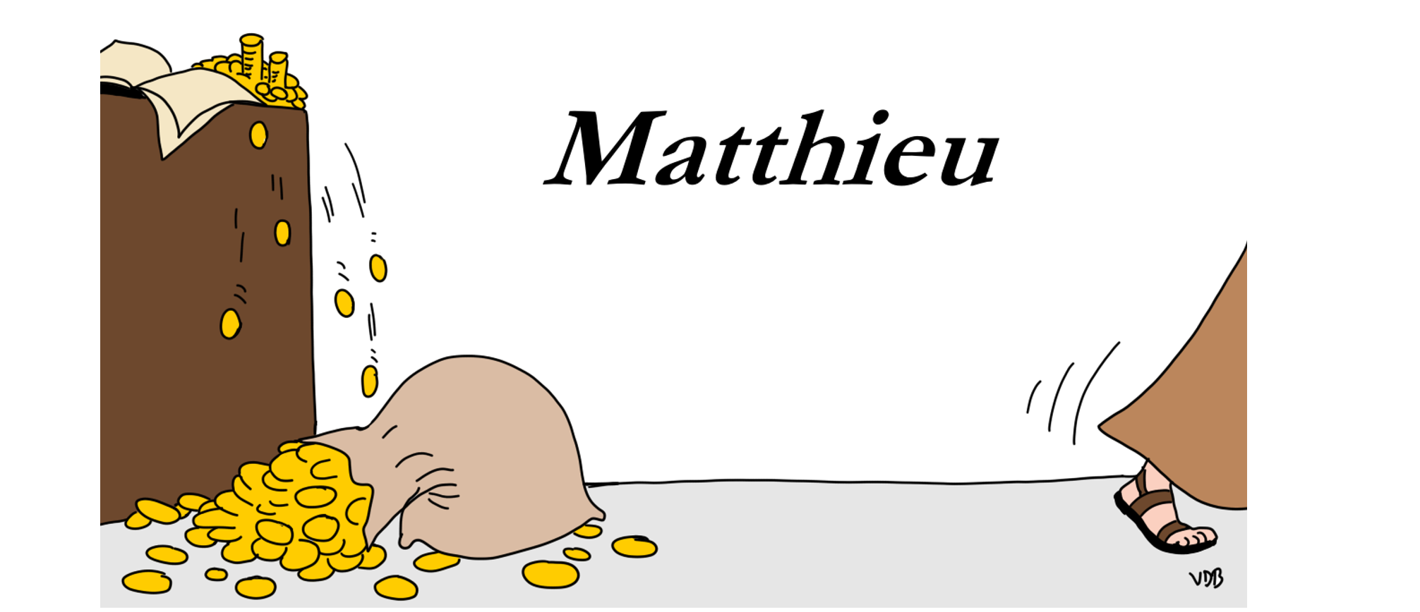 Matthieu quittant sa table de collecteur d'impôts